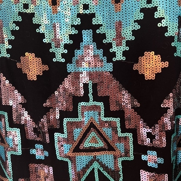 NWT Small Sequin Gold Turquoise and Black Mini Skirt Boho Vibe - Picture 6 of 12